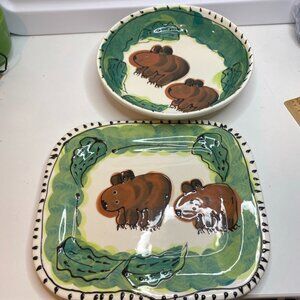 2 DEBRA CHERNIAWSKY CERAMIC PLATE Bowl MOOSE POTTERY 1996 TABLE ARTS